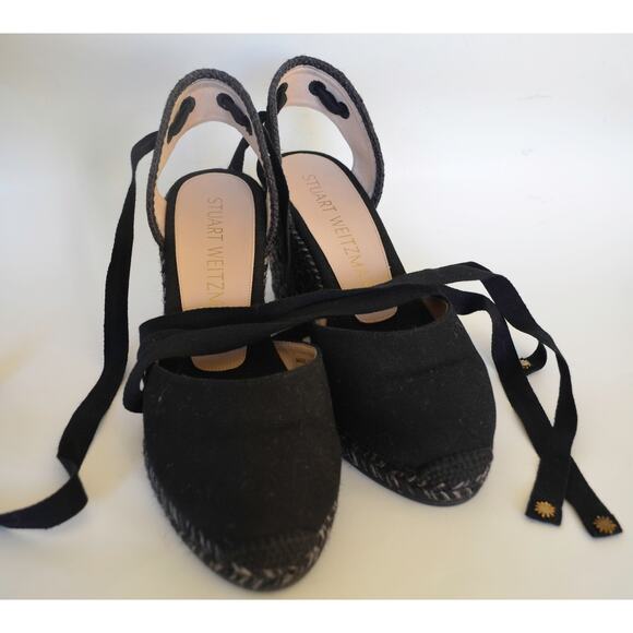 Stuart Weitzman Black Espadrille Wedge Size 9 - Picture 4 of 5